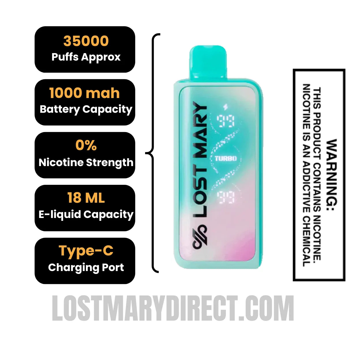 Baja Splash Lost Mary MT35000 Disposable Vape - 0% Nic Specifications Baja Splash Lost Mary MT35000 Disposable Vape - 0% Nic Specifications