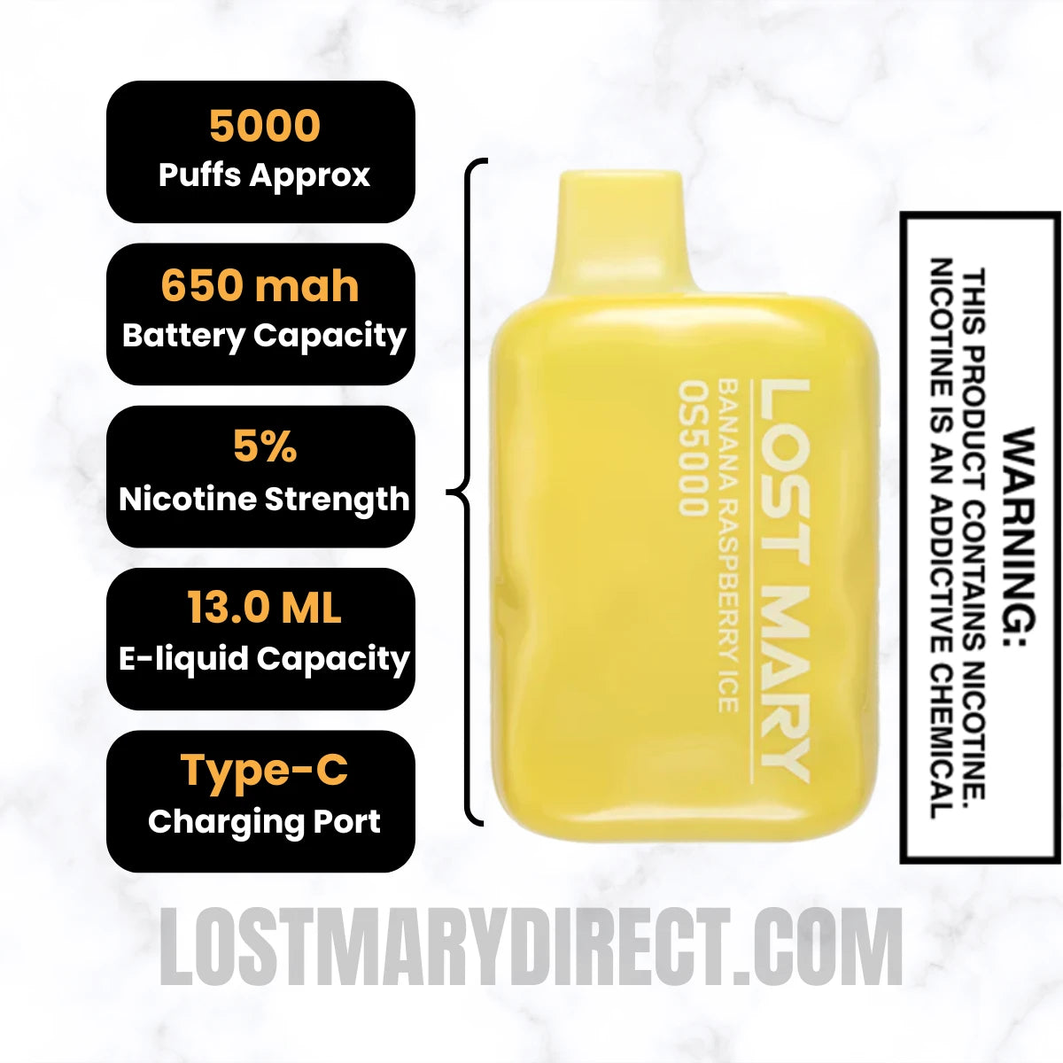 Banana Raspberry Ice Lost Mary OS5000 Disposable Vape Specifications Banana Raspberry Ice Lost Mary OS5000 Disposable Vape Specifications