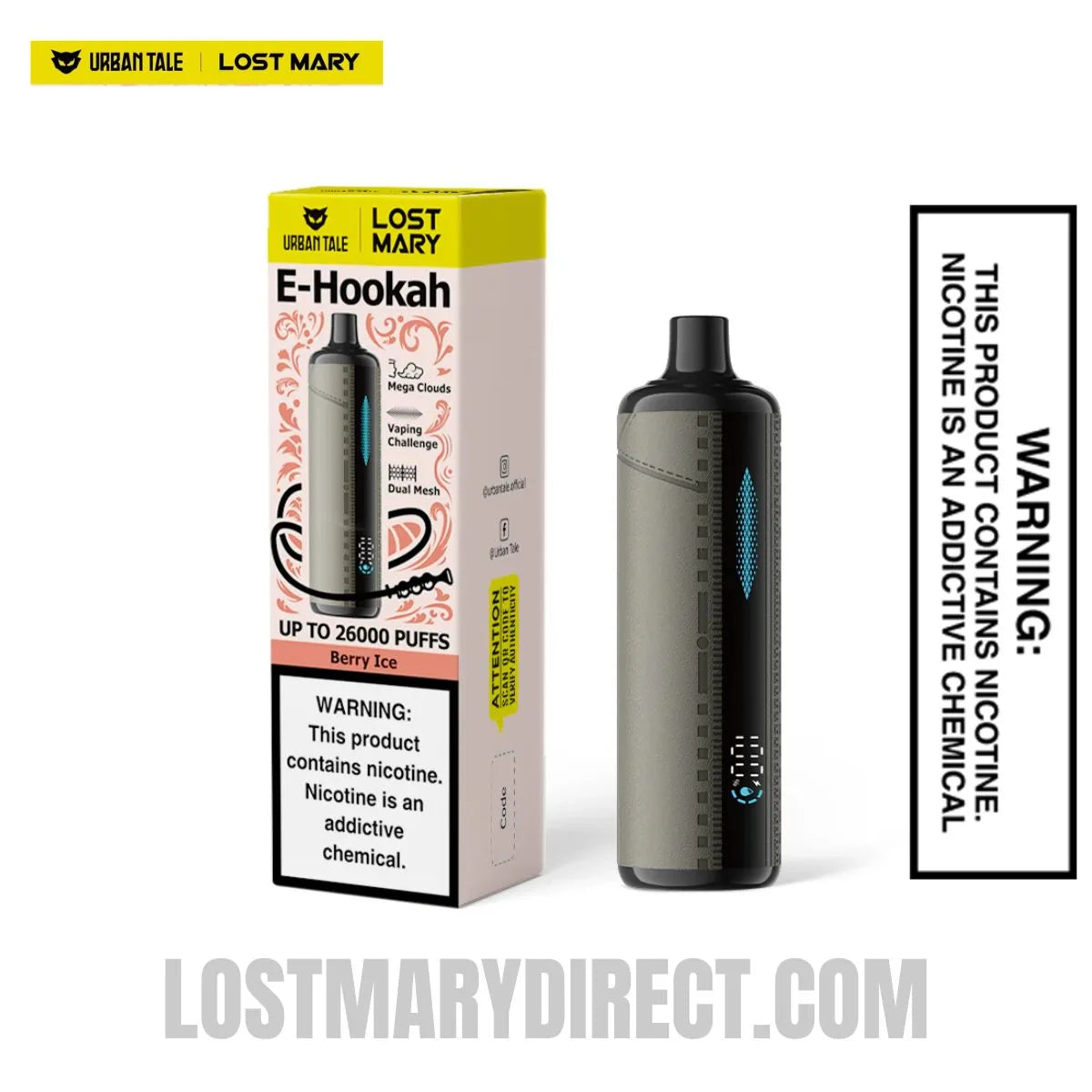 Berry Ice Lost Mary x Urban Tale E-Hookah Disposable Vape with package box Berry Ice Lost Mary x Urban Tale E-Hookah Disposable Vape with package box