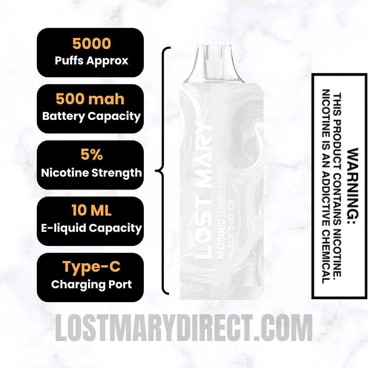 Black Duo Ice Lost Mary MO5000 Disposable Vape Specifications Black Duo Ice Lost Mary MO5000 Disposable Vape Specifications