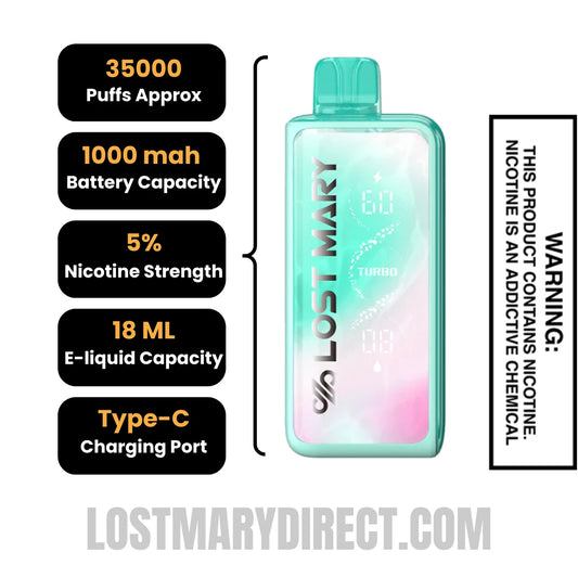 Black Mint Lost Mary MT35000 Turbo Vape Specification Black Mint Lost Mary MT35000 Turbo Vape Specification
