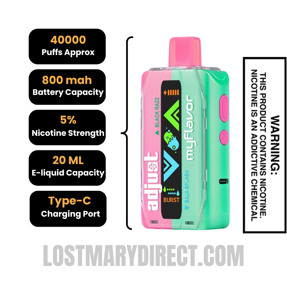 Black Razz Baja Adjust MyFlavor 40K Disposable Vape Specification Black Razz Baja Adjust MyFlavor 40K Disposable Vape Specification