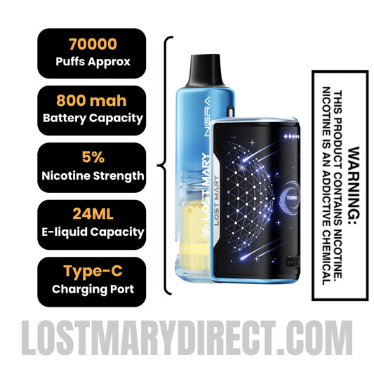 Blue Razz Ice Lost Mary Nera Fullview 70K Vape Kit Specification Blue Razz Ice Lost Mary Nera Fullview 70K Vape Kit Specification