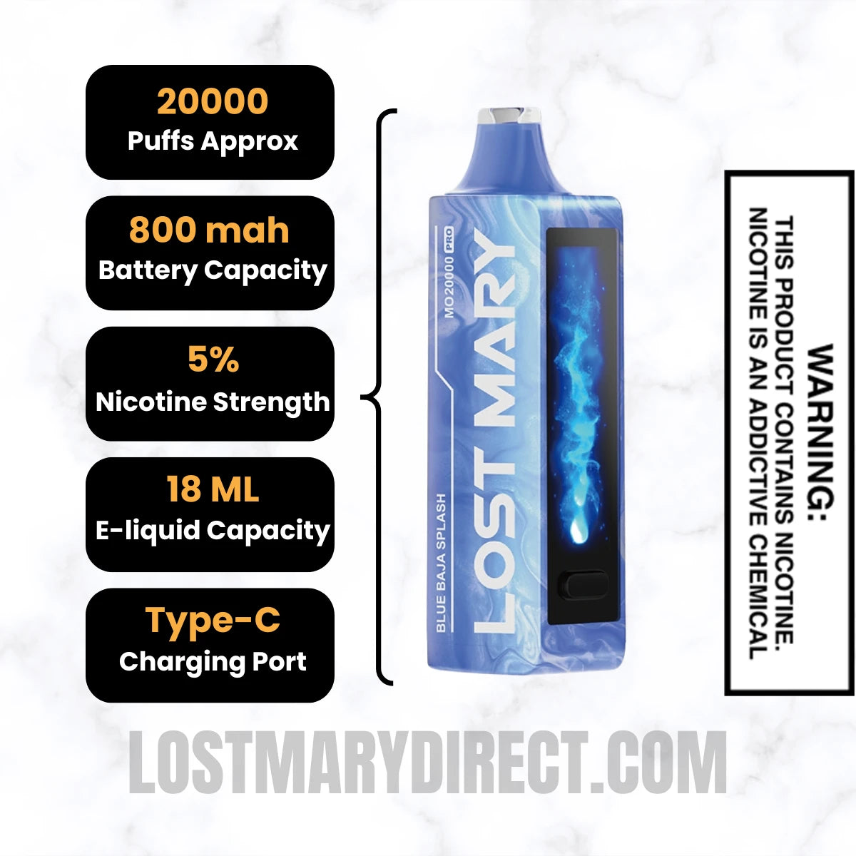Blue Baja Splash Lost Mary MO20000 PRO Diposable Vape Specifications Blue Baja Splash Lost Mary MO20000 PRO Diposable Vape Specifications