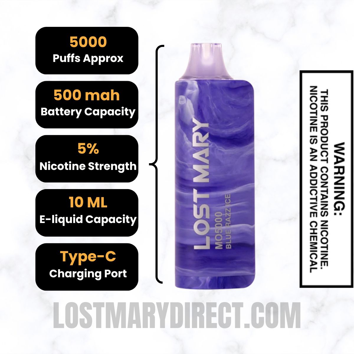 Blue Razz Ice Lost Mary MO5000 Diposable Vape Specifications Blue Razz Ice Lost Mary MO5000 Diposable Vape Specifications