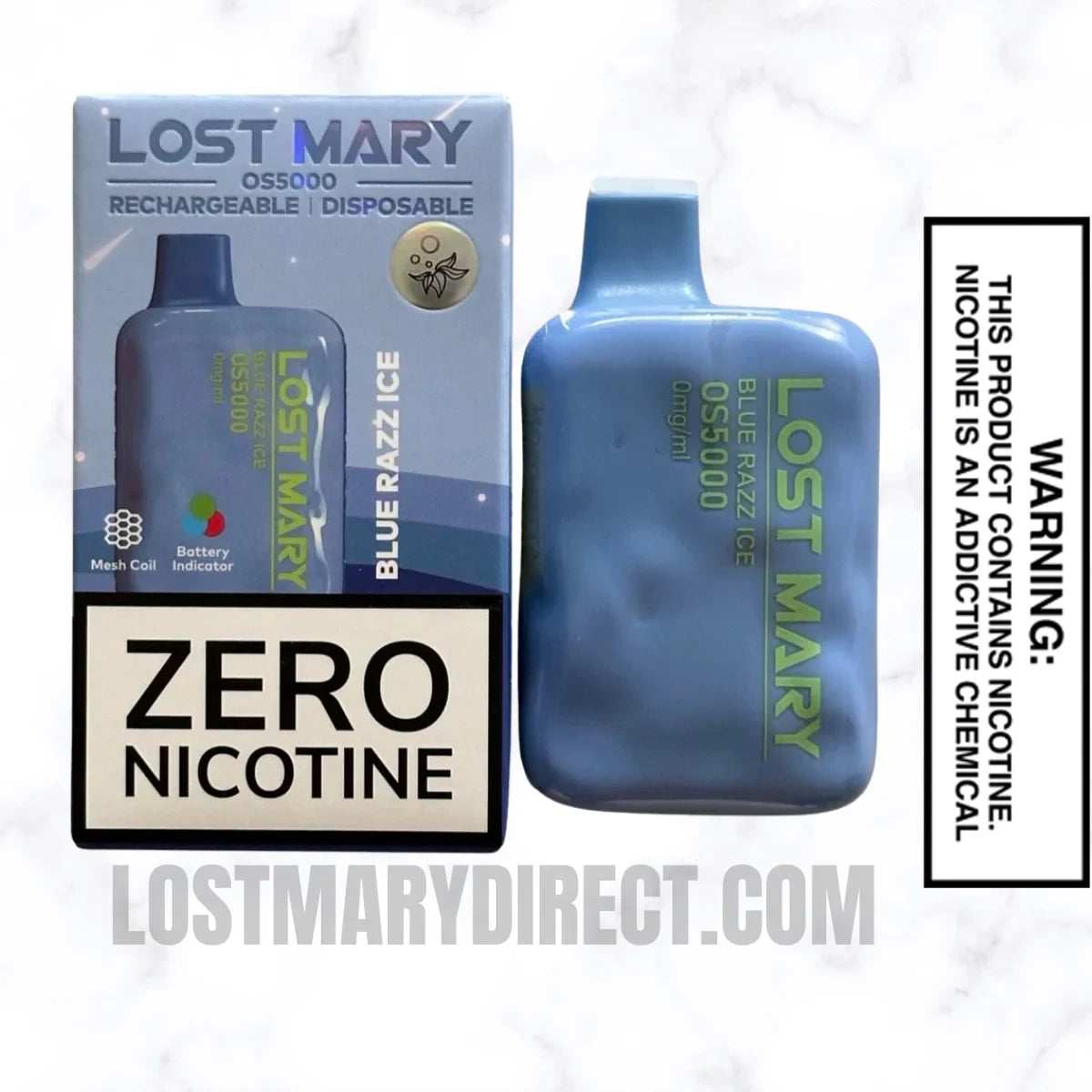 Blue Razz Ice Lost Mary OS5000 Zero Nicotine Vape Package Blue Razz Ice Lost Mary OS5000 Zero Nicotine Vape Package