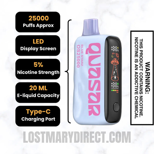 Blue Starz Lost Mary Quasar OS25000 Diposable Vape Specifications Blue Starz Lost Mary Quasar OS25000 Diposable Vape Specifications