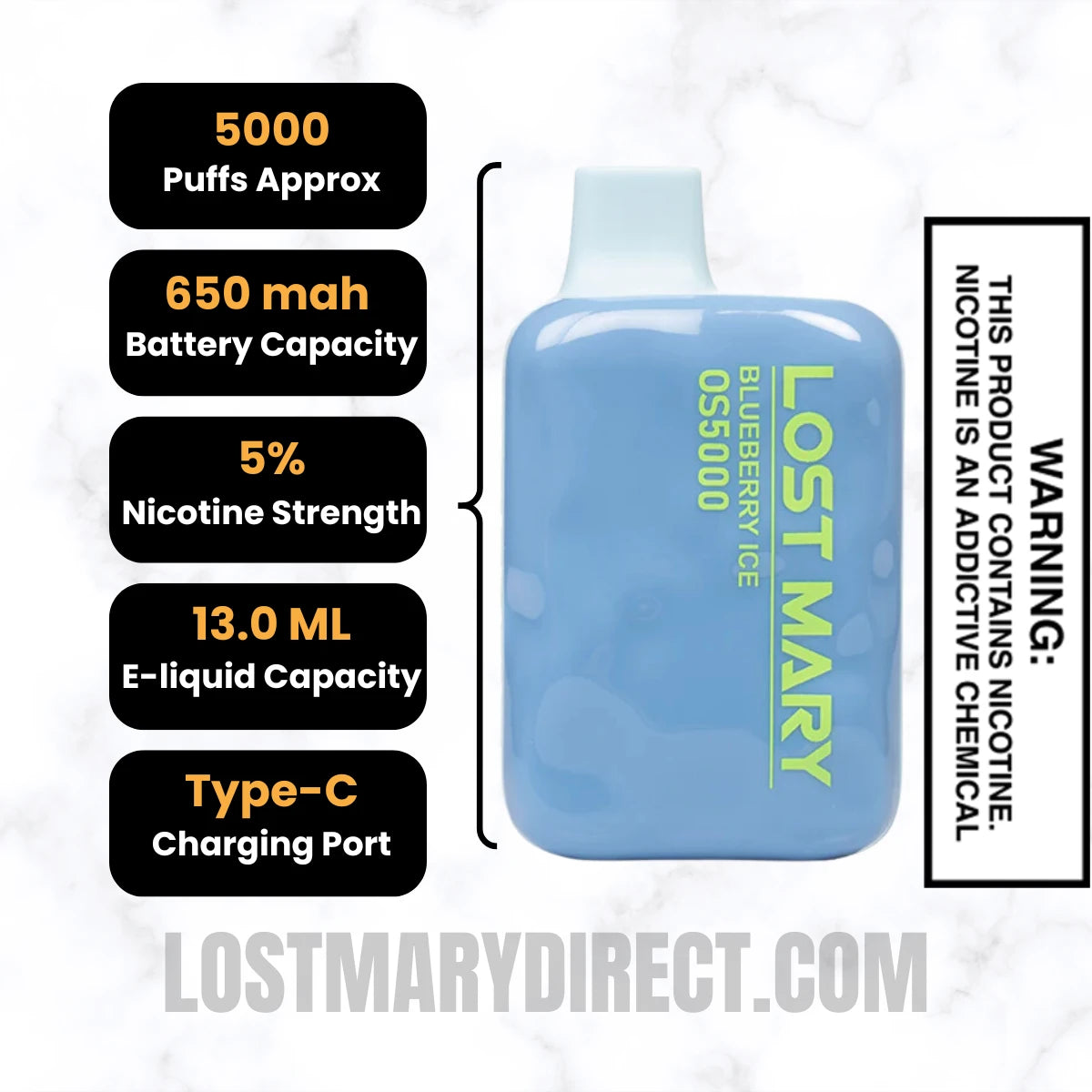 Blueberry Ice Lost Mary OS5000 Disposable Vape Specifications Blueberry Ice Lost Mary OS5000 Disposable Vape Specifications