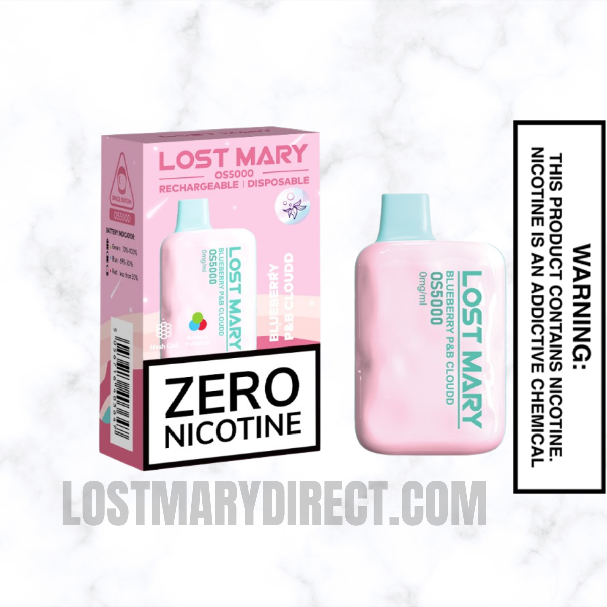 Blueberry P&B Cloud Lost Mary OS5000 Zero Nicotine Vape Package Blueberry P&B Cloud Lost Mary OS5000 Zero Nicotine Vape Package