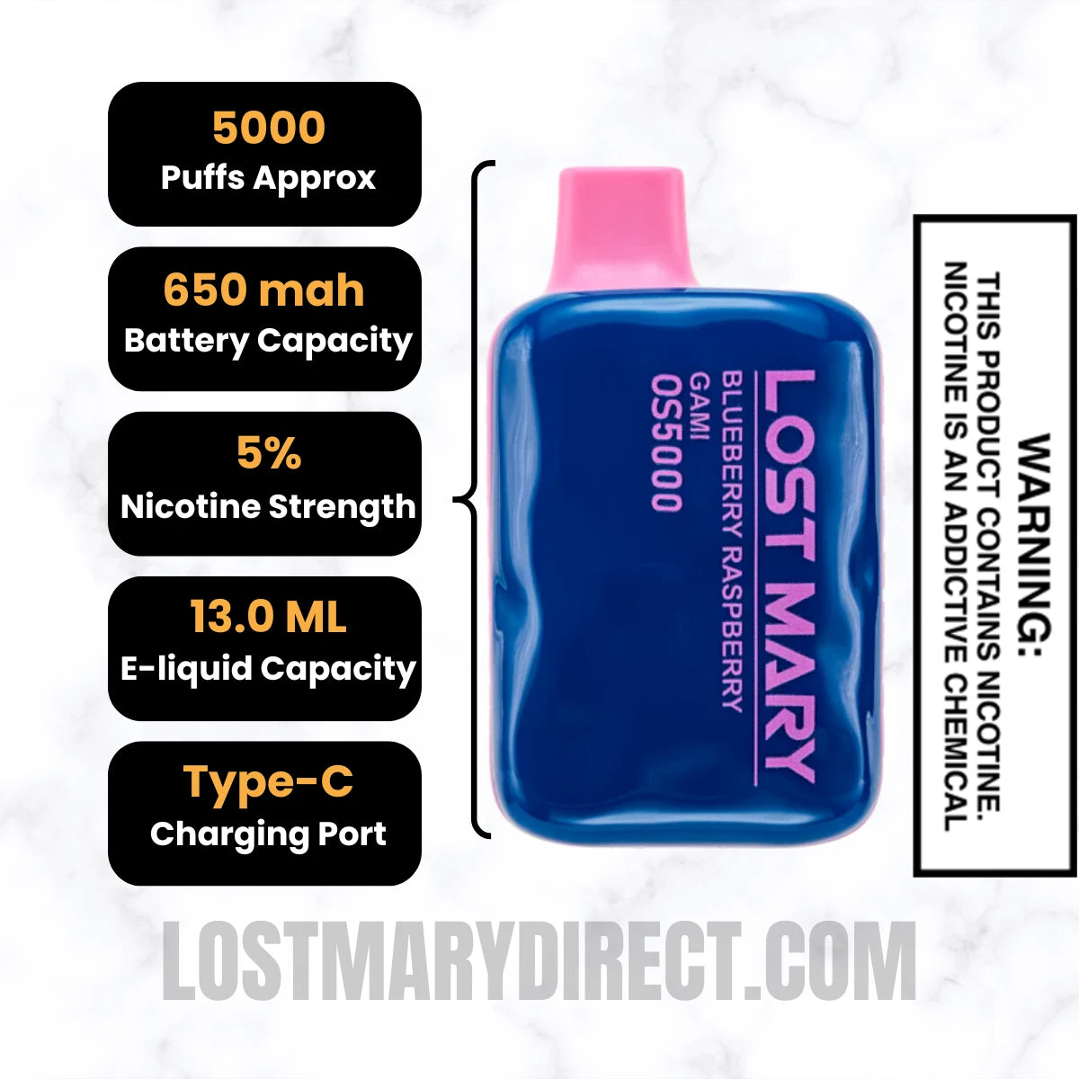 Blueberry Raspberry Gami Lost Mary OS5000 Disposable Vape Specifications Blueberry Raspberry Gami Lost Mary OS5000 Disposable Vape Specifications