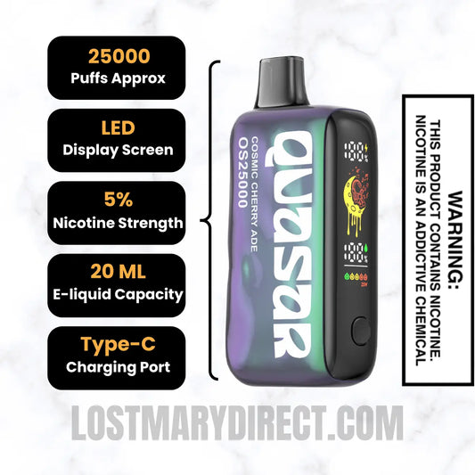 Cosmic Cherry Ade Lost Mary Quasar OS25000 Diposable Vape Specifications Cosmic Cherry Ade Lost Mary Quasar OS25000 Diposable Vape Specifications