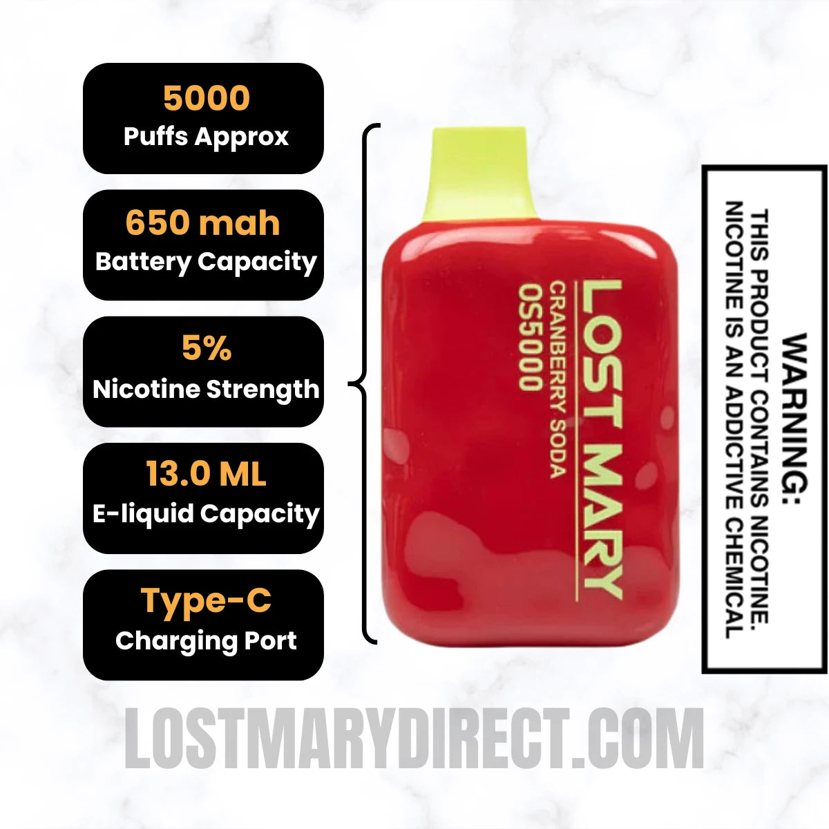 Cranberry Soda Lost Mary OS5000 Disposable Vape Specifications Cranberry Soda Lost Mary OS5000 Disposable Vape Specifications