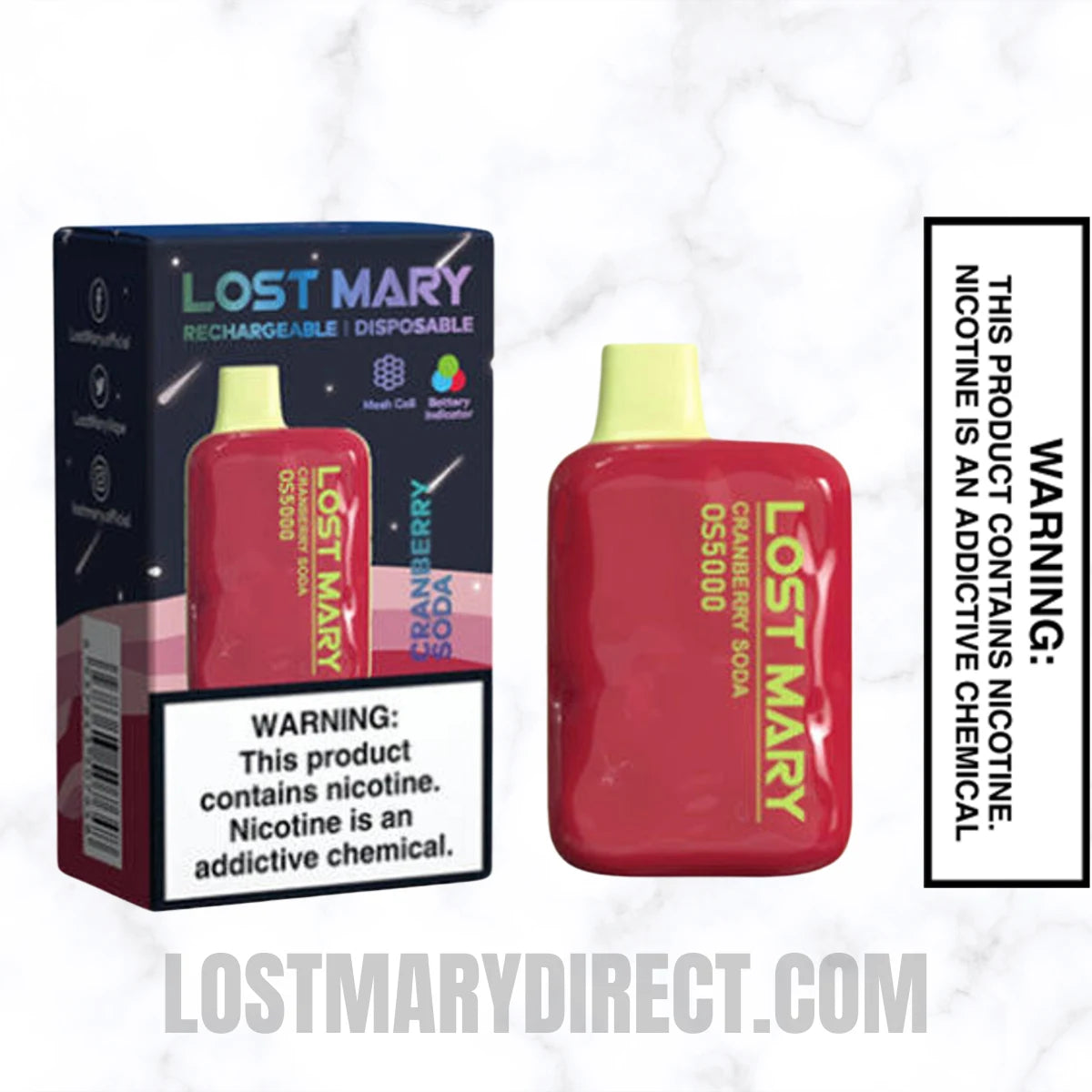 Cranberry Soda Lost Mary OS5000 Disposable Vape With Package Box Cranberry Soda Lost Mary OS5000 Disposable Vape With Package Box