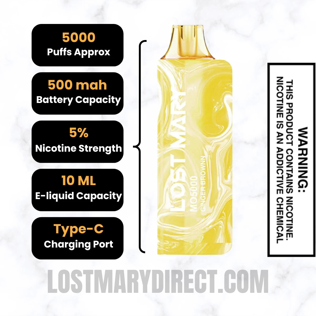 Ginger Brown Lost Mary MO5000 Disposable Vape Specifications Ginger Brown Lost Mary MO5000 Disposable Vape Specifications