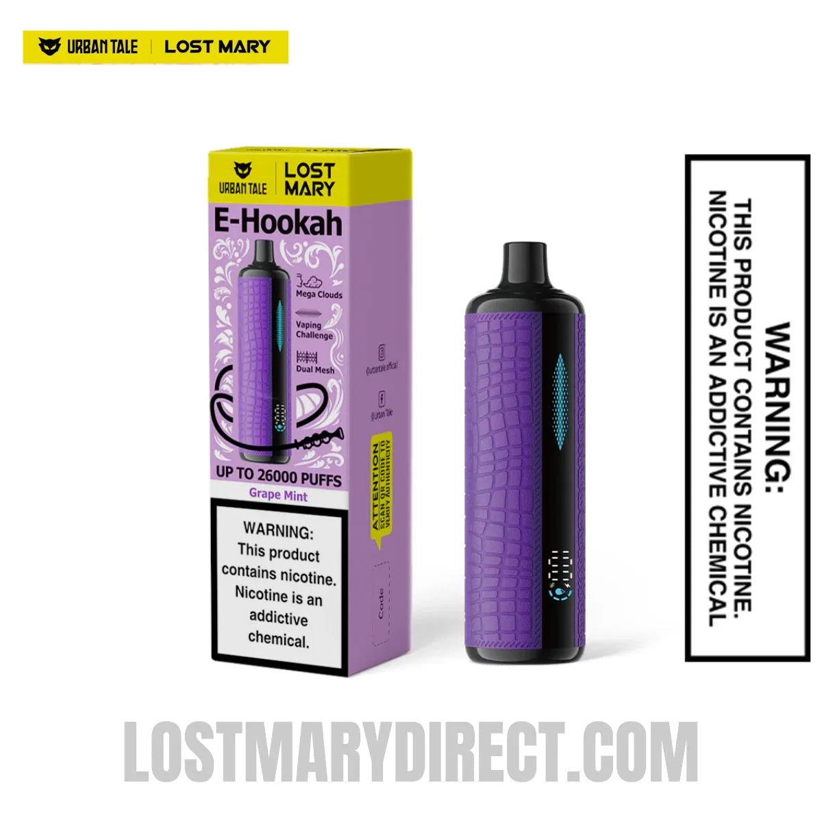 Grape Mint Lost Mary x Urban Tale E-Hookah Disposable Vape With Package Box Grape Mint Lost Mary x Urban Tale E-Hookah Disposable Vape With Package Box