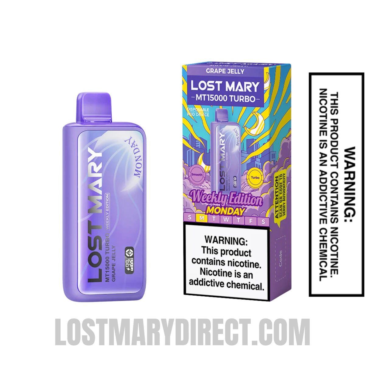Grape Jelly Lost Mary MT15000 TURBO (Monday) Vape With Package Box Grape Jelly Lost Mary MT15000 TURBO (Monday) Vape With Package Box