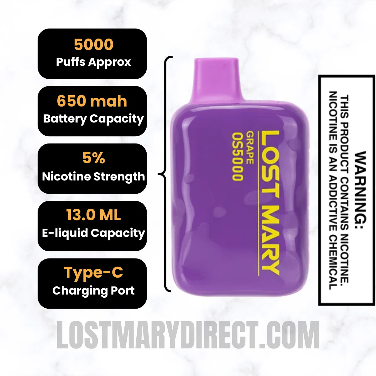 Grape Lost Mary OS5000 Disposable Vape Specifications Grape Lost Mary OS5000 Disposable Vape Specifications