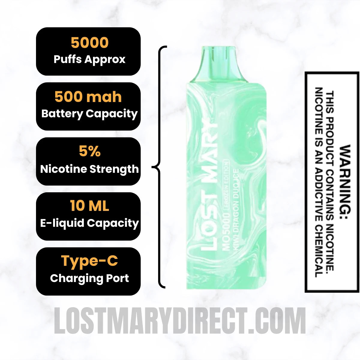 Kiwi Dragon Duo Ice Lost Mary MO5000 Frozen edition Vape Specifications Kiwi Dragon Duo Ice Lost Mary MO5000 Frozen edition Vape Specifications