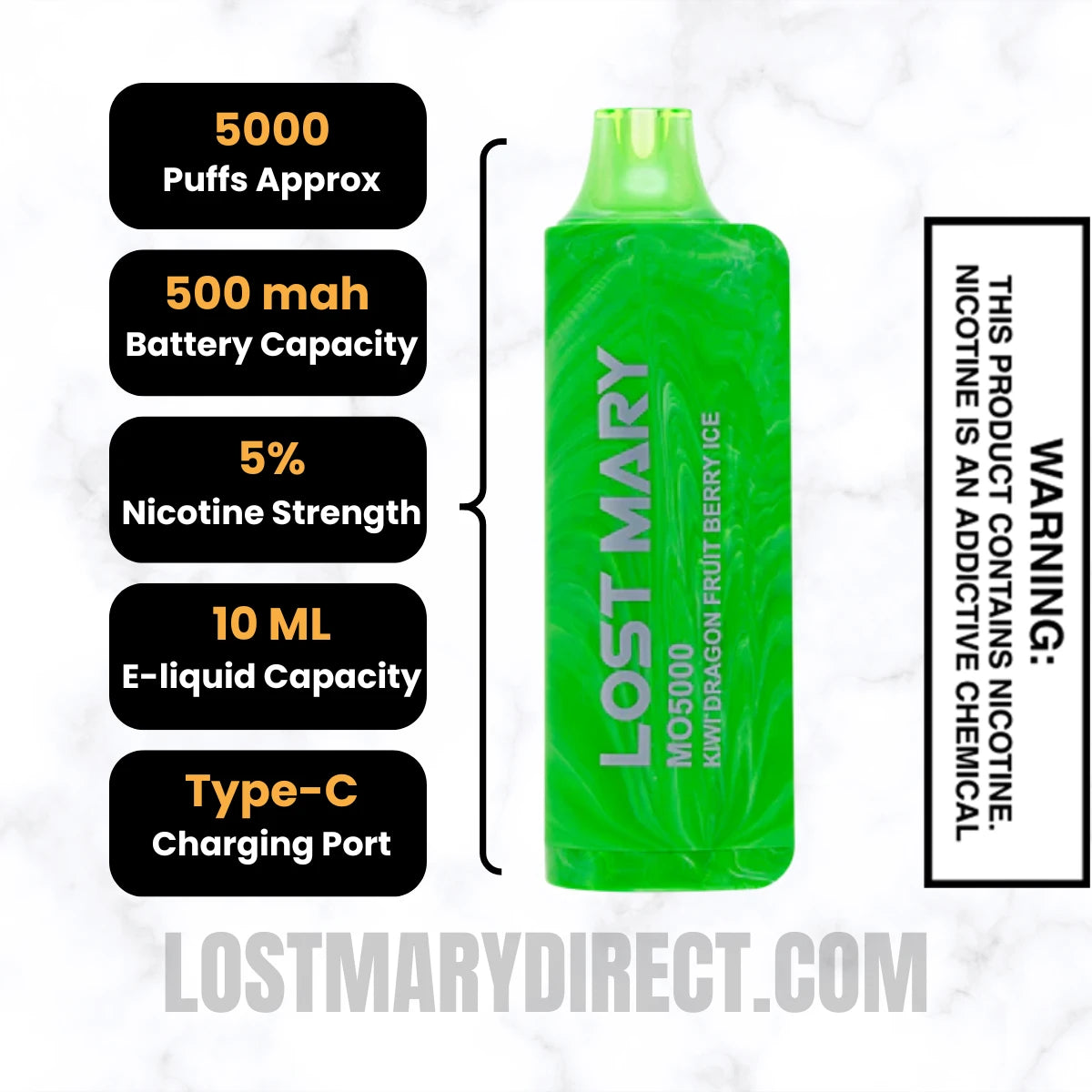 Kiwi Dragon Fruit Berry Ice Lost Mary MO5000 Disposable Vape Specifications Kiwi Dragon Fruit Berry Ice Lost Mary MO5000 Disposable Vape Specifications