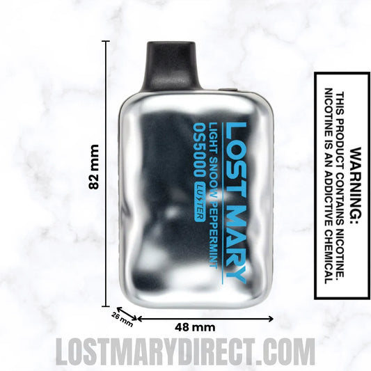 Light Snow Peppermint Lost Mary OS5000 Luster Edition Vape Dimensions Light Snow Peppermint Lost Mary OS5000 Luster Edition Vape Dimensions