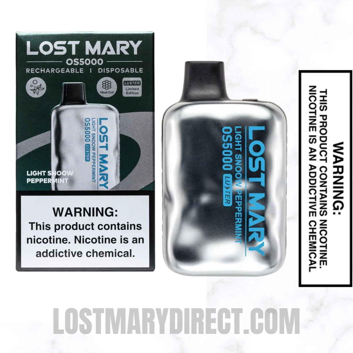 Light Snow Peppermint Lost Mary OS5000 Luster Edition Vape With Package Box Light Snow Peppermint Lost Mary OS5000 Luster Edition Vape With Package Box
