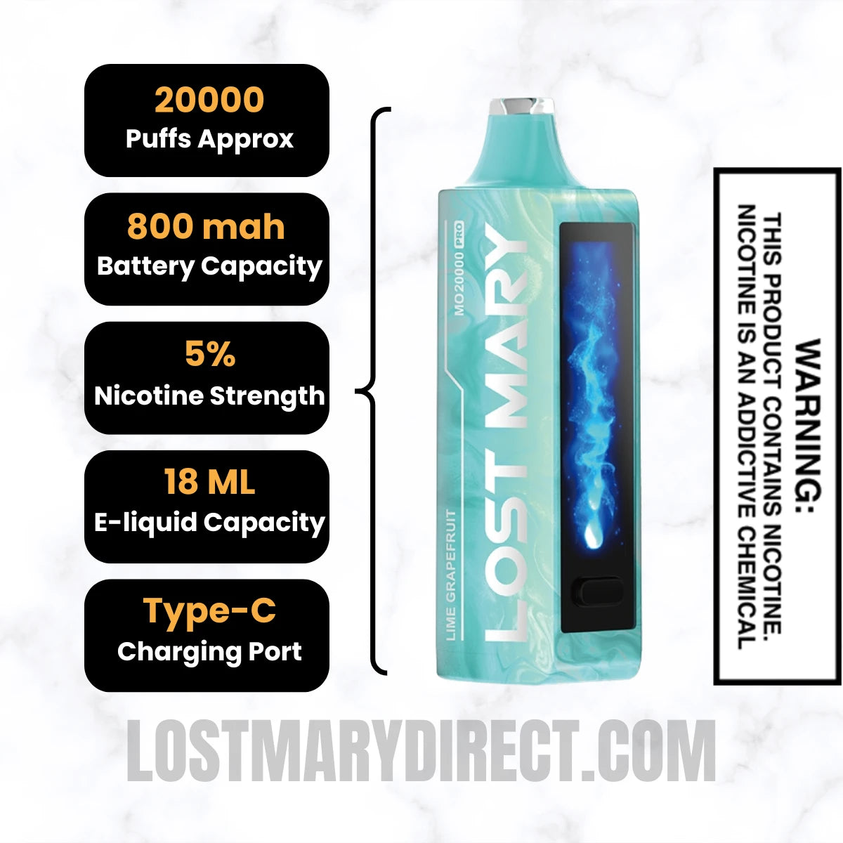Lime Grapefruit Lost Mary MO20000 PRO Diposable Vape Specifications Lime Grapefruit Lost Mary MO20000 PRO Diposable Vape Specifications