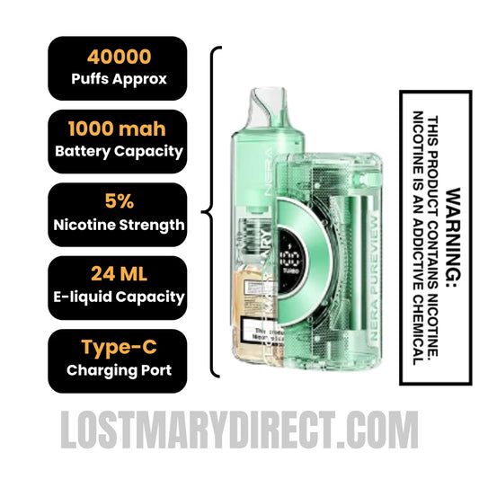 Miami Mint Lost Mary Nera Pureview 40K Vape Kit Specification Miami Mint Lost Mary Nera Pureview 40K Vape Kit Specification
