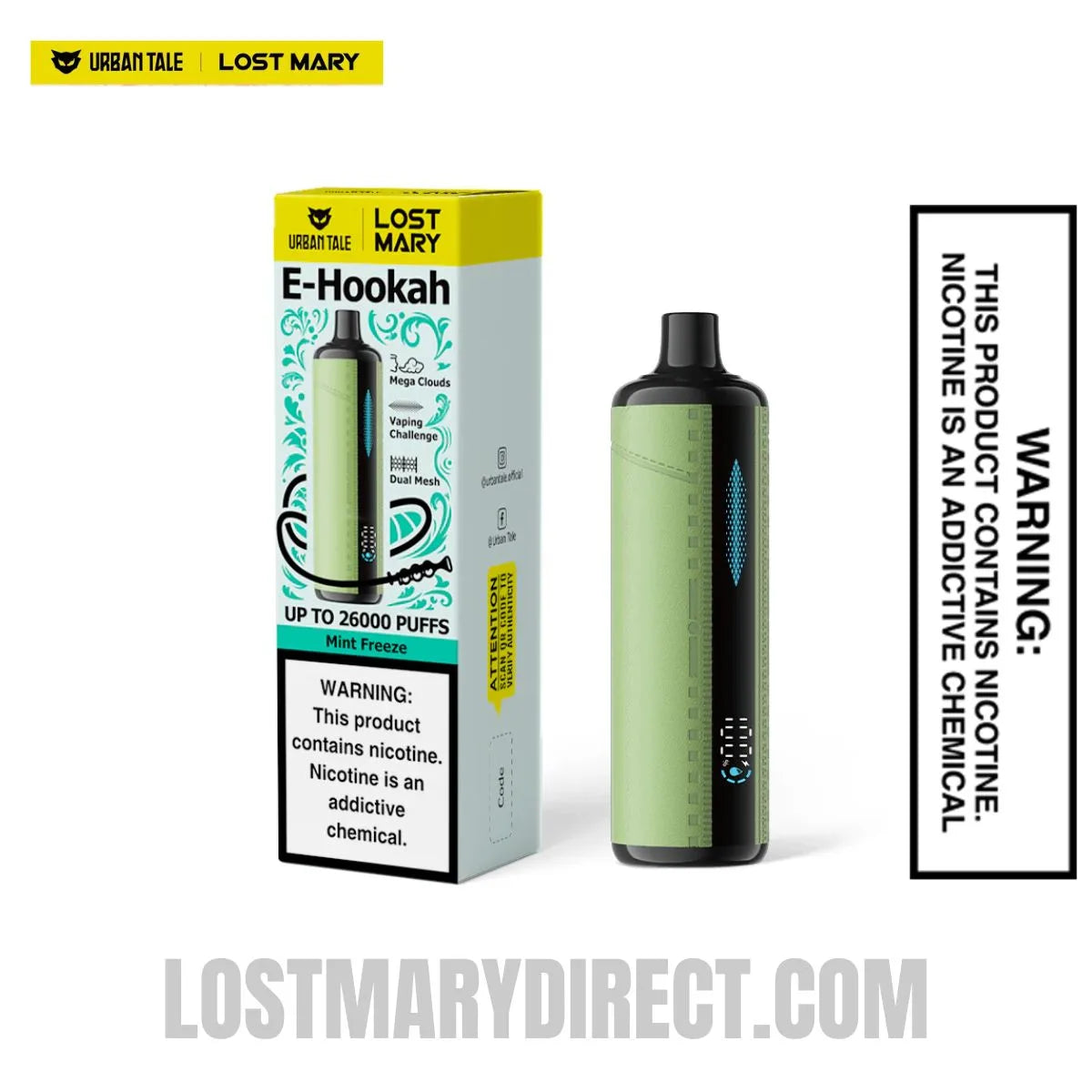 Mint Freeze Lost Mary x Urban Tale E-Hookah Disposable Vape With Package box Mint Freeze Lost Mary x Urban Tale E-Hookah Disposable Vape With Package box