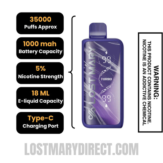 Mountain Berry Lost Mary MT35000 Turbo Vape Specification Mountain Berry Lost Mary MT35000 Turbo Vape Specification