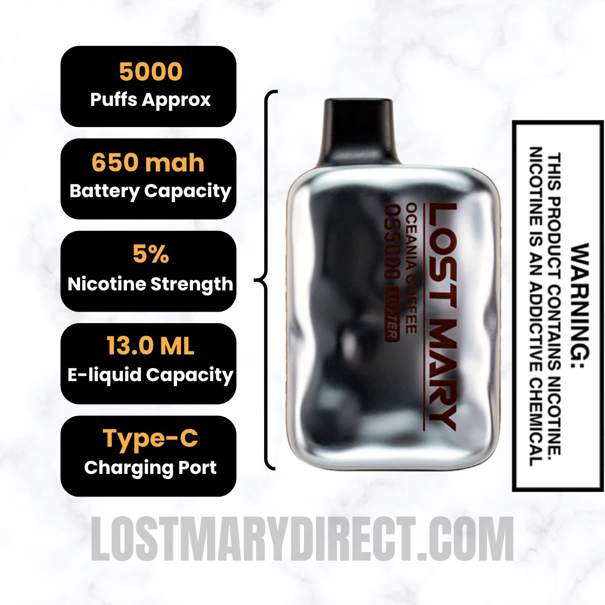 Oceania Coffee Lost Mary OS5000 Luster Edition Vape Specifications Oceania Coffee Lost Mary OS5000 Luster Edition Vape Specifications
