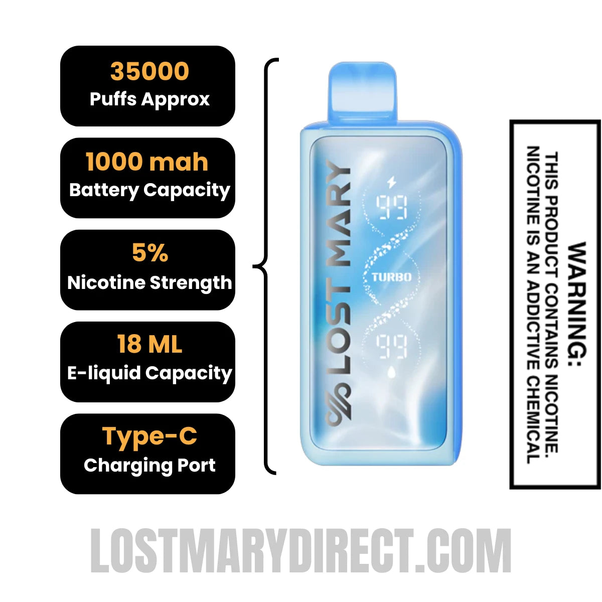 Orange Passion Mango Lost Mary MT35000 Turbo Vape Specification Orange Passion Mango Lost Mary MT35000 Turbo Vape Specification