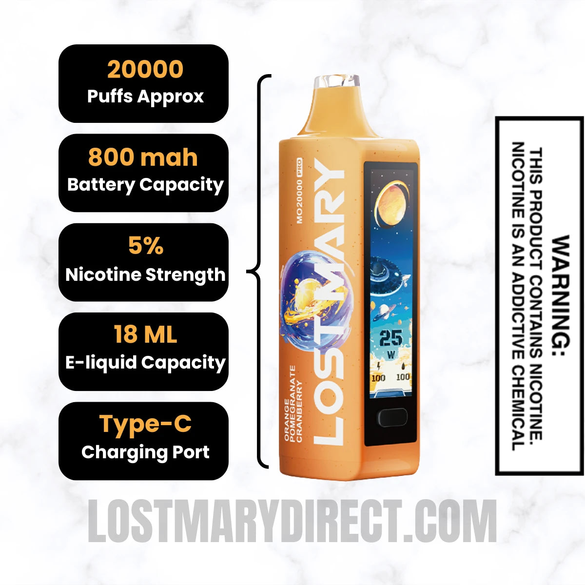Orange Pomegranate Cranberry Lost Mary MO20000 PRO Diposable Vape Specifications Orange Pomegranate Cranberry Lost Mary MO20000 PRO Diposable Vape Specifications