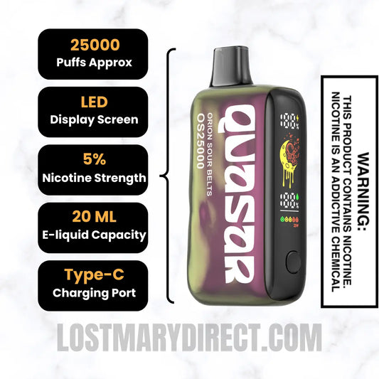 Orion Sour Belts Lost Mary Quasar OS25000 Diposable Vape Specifications Orion Sour Belts Lost Mary Quasar OS25000 Diposable Vape Specifications