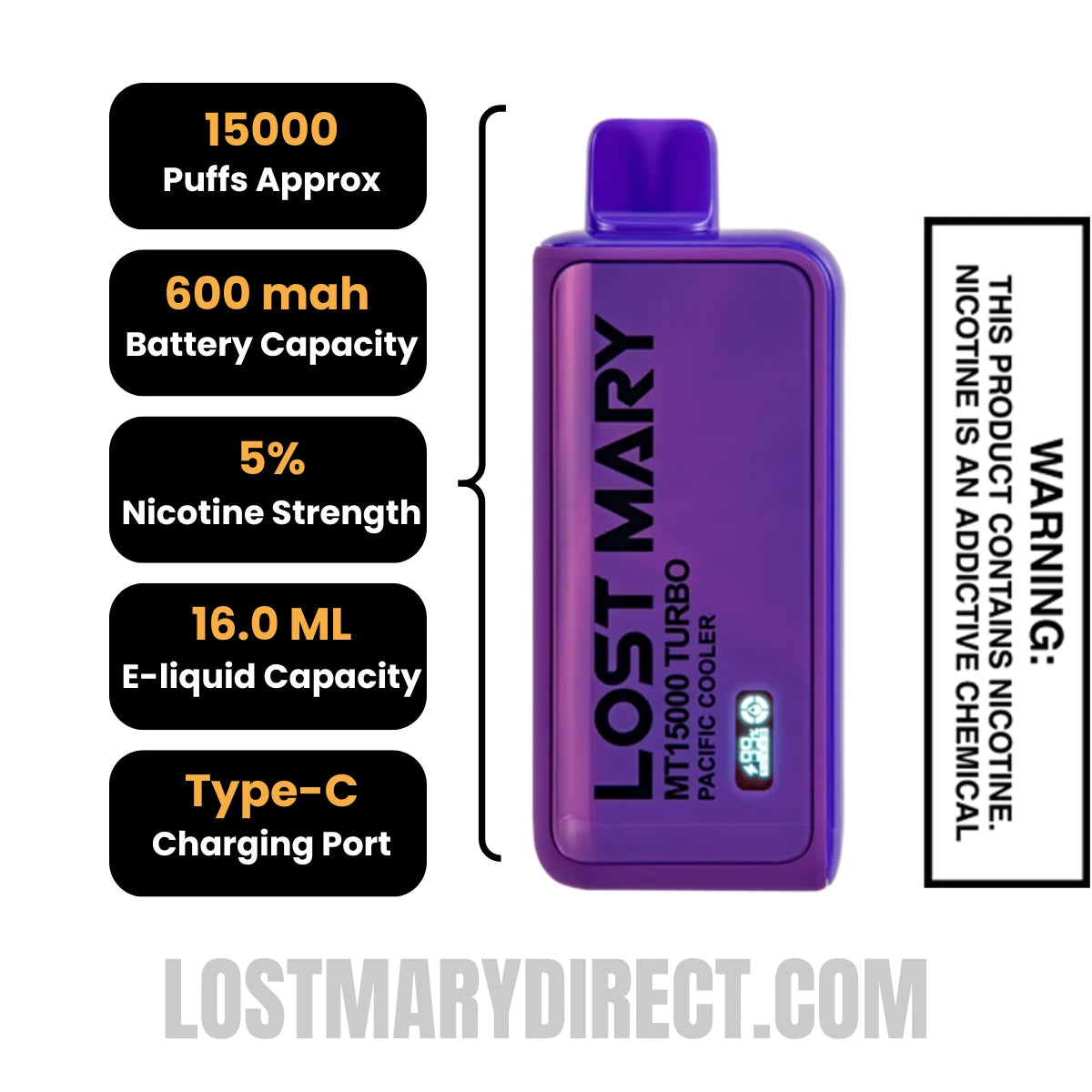 Pacific Cooler Lost Mary MT15000 Turbo Vape Specifications Pacific Cooler Lost Mary MT15000 Turbo Vape Specifications