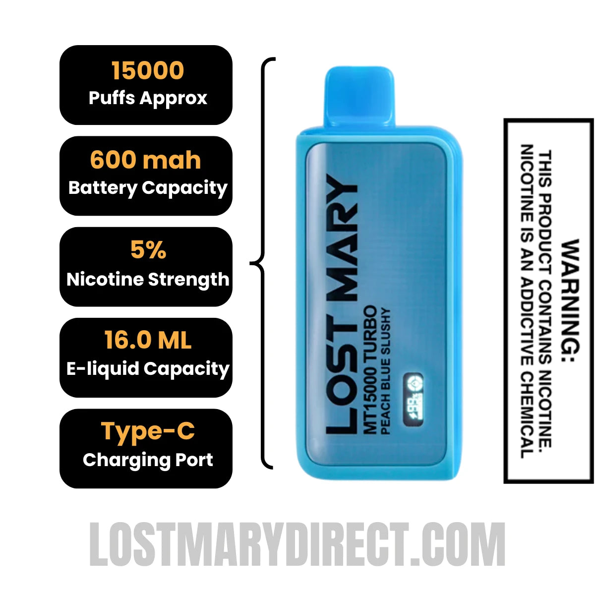 Peach Blue Slushy Lost Mary MT15000 Turbo Vape Specifications Peach Blue Slushy Lost Mary MT15000 Turbo Vape Specifications
