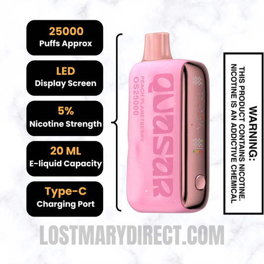 Peach Planetberry Lost Mary Quasar OS25000 Diposable Vape Specifications Peach Planetberry Lost Mary Quasar OS25000 Diposable Vape Specifications