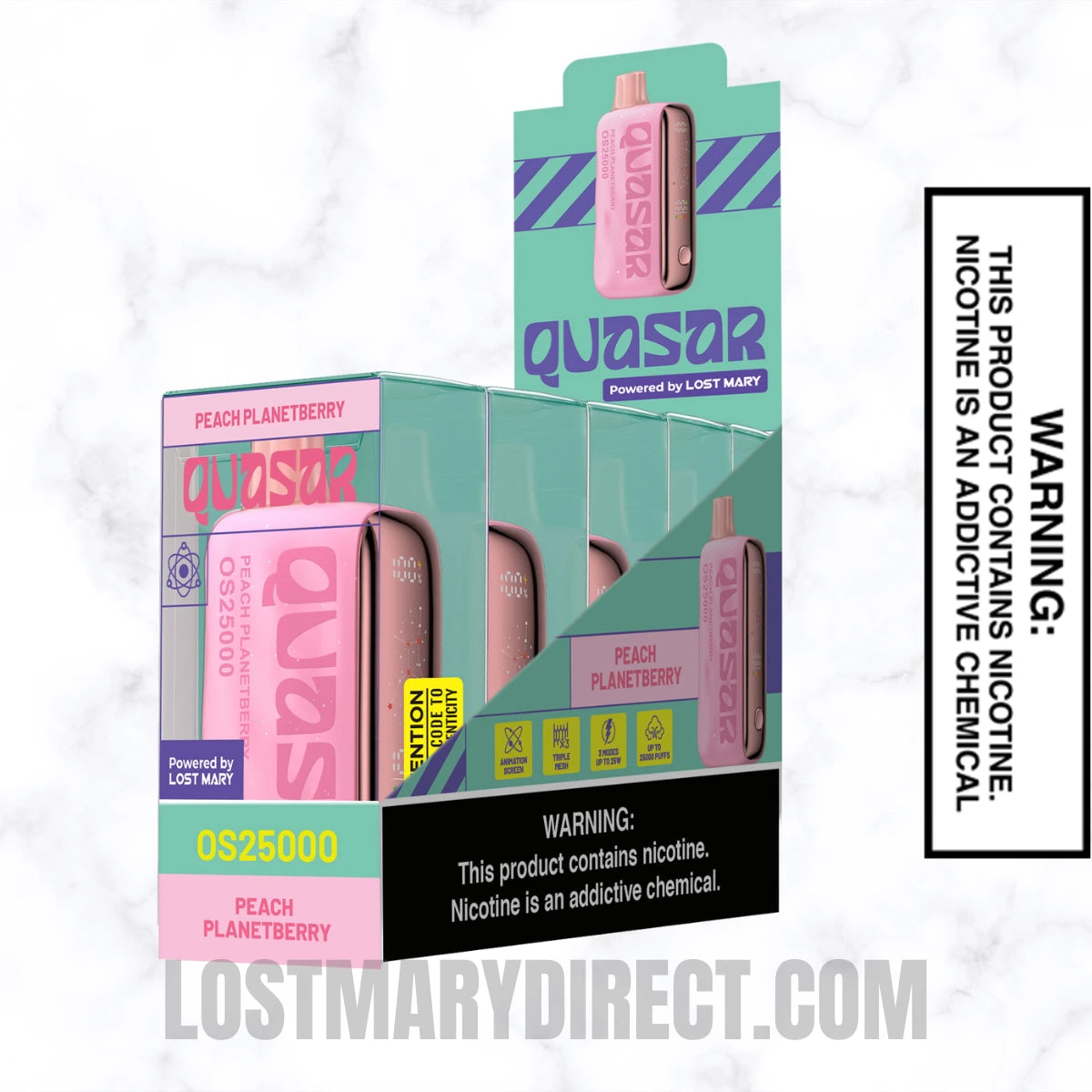 Peach Planetberry Lost Mary Quasar OS25000 Diposable Vape with pack of 5 Peach Planetberry Lost Mary Quasar OS25000 Diposable Vape with pack of 5