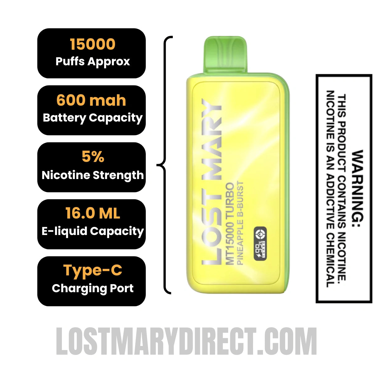 Pineapple B-Burst Lost Mary MT15000 Turbo Vape Specifications Pineapple B-Burst Lost Mary MT15000 Turbo Vape Specifications