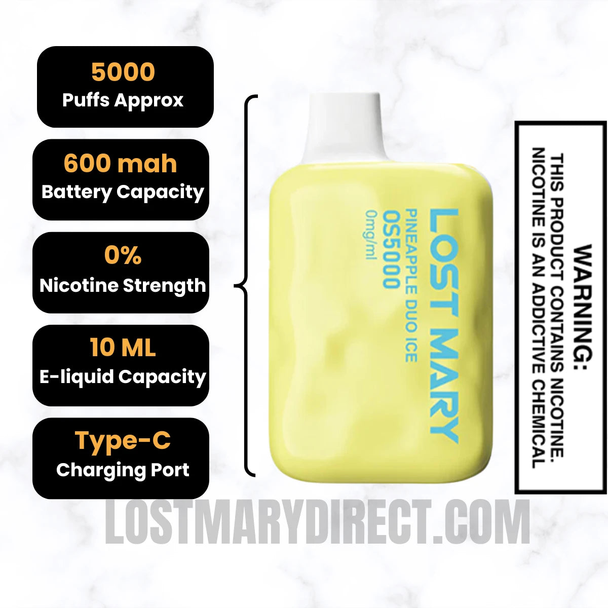 Pineapple Duo Ice Lost Mary OS5000 Zero Nicotine Vape Specifications Pineapple Duo Ice Lost Mary OS5000 Zero Nicotine Vape Specifications