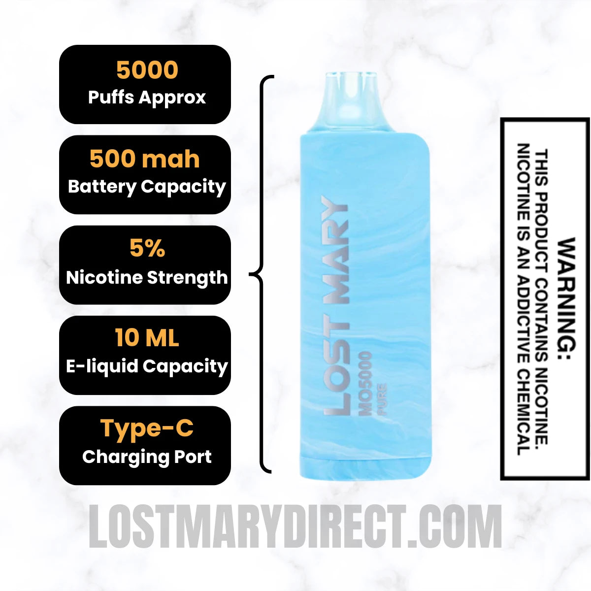 Pure Lost Mary MO5000 Disposable Vape Specifications Pure Lost Mary MO5000 Disposable Vape Specifications