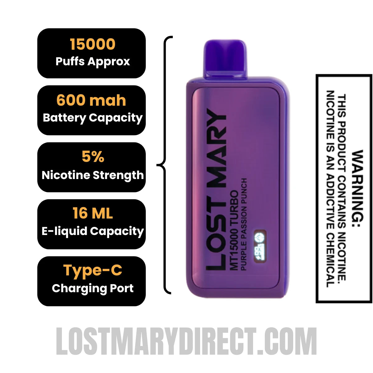 Purple Passion Punch Lost Mary MT15000 Turbo Specifications Purple Passion Punch Lost Mary MT15000 Turbo Specifications