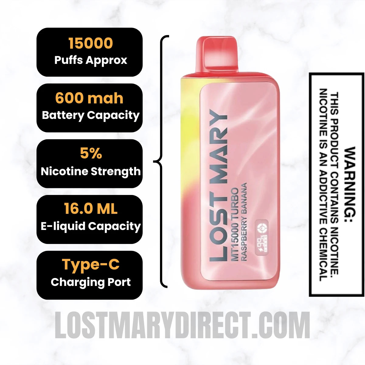 Raspberry Banana Lost Mary MT15000 TURBO Specifications Raspberry Banana Lost Mary MT15000 TURBO Specifications