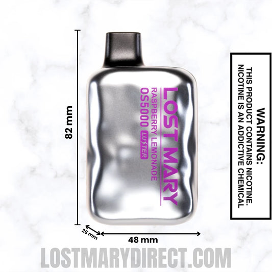 Raspberry Lemonade Lost Mary OS5000 Luster Edition Vape Dimensions Raspberry Lemonade Lost Mary OS5000 Luster Edition Vape Dimensions