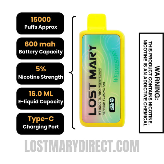 Refresh Fucking Feb Lost Mary MT15000 TURBO (Wednesday) Vape Specifications Refresh Fucking Feb Lost Mary MT15000 TURBO (Wednesday) Vape Specifications