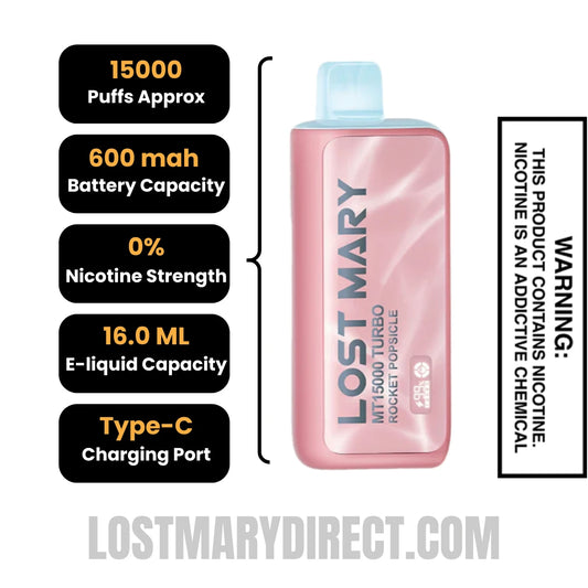 Rocket Popsicle Lost Mary MT15000 Turbo Vape - 0% Nic Specifications Rocket Popsicle Lost Mary MT15000 Turbo Vape - 0% Nic Specifications