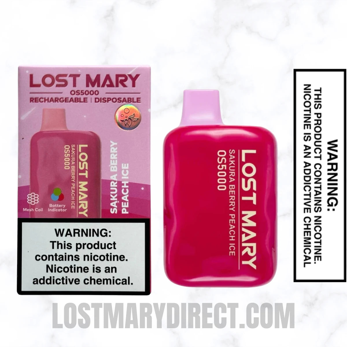 Sakura Berry Peach Ice Lost Mary OS5000 Disposable Vape With Package Box Sakura Berry Peach Ice Lost Mary OS5000 Disposable Vape With Package Box
