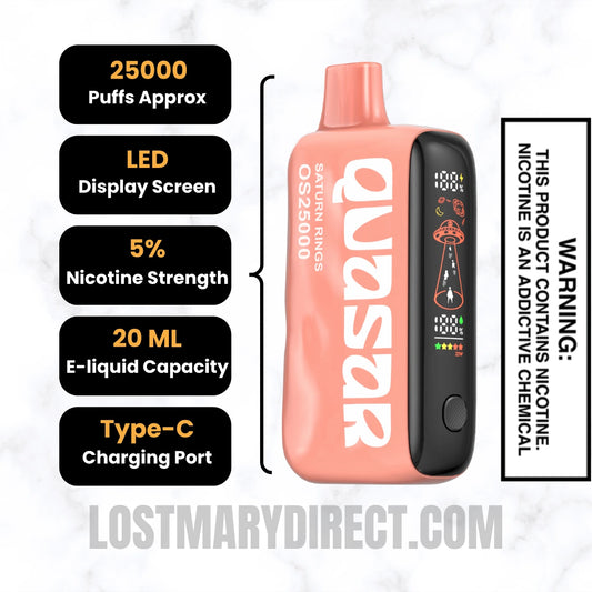 Saturn Rings Lost Mary Quasar OS25000 Diposable Vape Specifications Saturn Rings Lost Mary Quasar OS25000 Diposable Vape Specifications