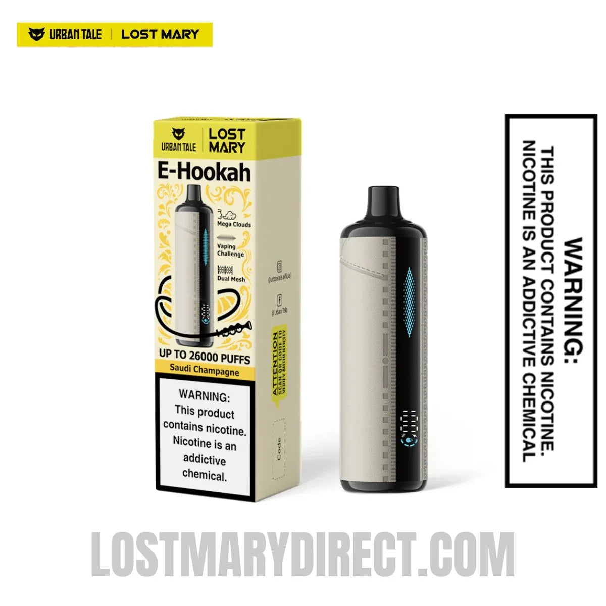 Saudi Champagne Lost Mary x Urban Tale E-Hookah Disposable Vape With Package Box Saudi Champagne Lost Mary x Urban Tale E-Hookah Disposable Vape With Package Box