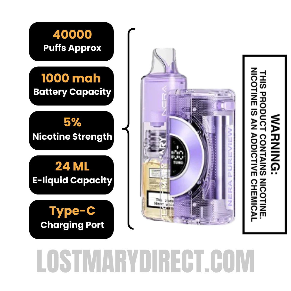 Scary Berry Lost Mary Nera Pureview 40K Vape Kit Specification Scary Berry Lost Mary Nera Pureview 40K Vape Kit Specification