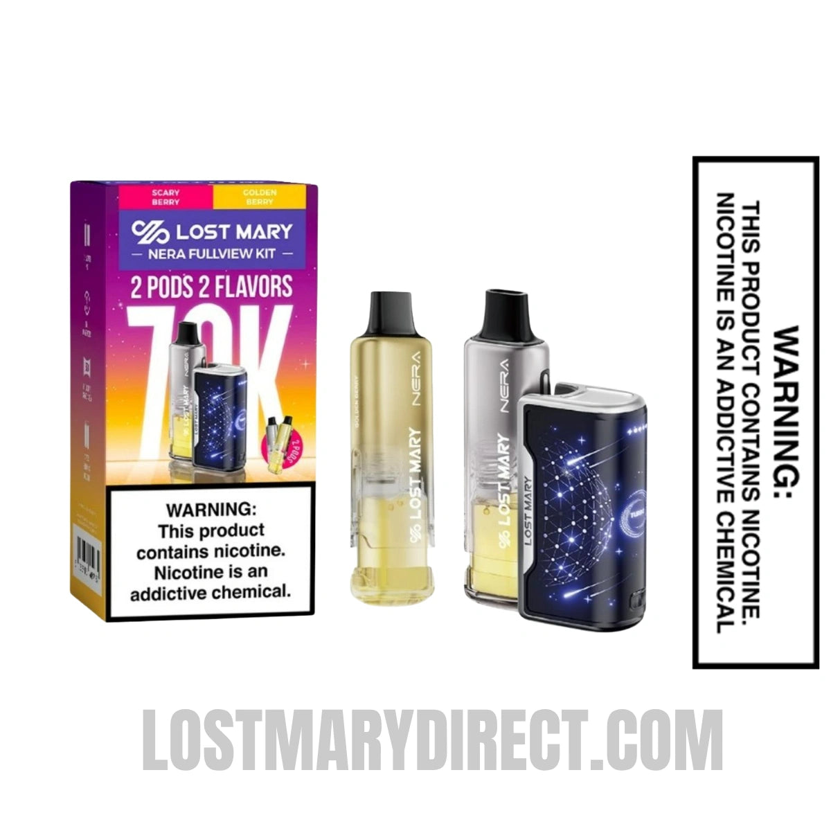 Scary Berry & Golden Berry Lost Mary Nera Fullview 70K Disposable Vape Kit With Package Box Scary Berry & Golden Berry Lost Mary Nera Fullview 70K Disposable Vape Kit With Package Box